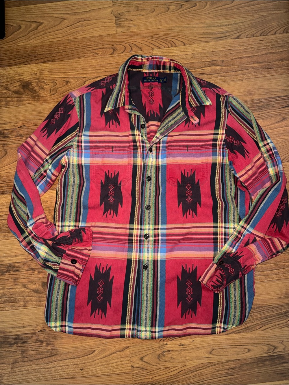 Polo Ralph Lauren Red & Black Patterned Aztec Western Button-Down Shirt Size XL